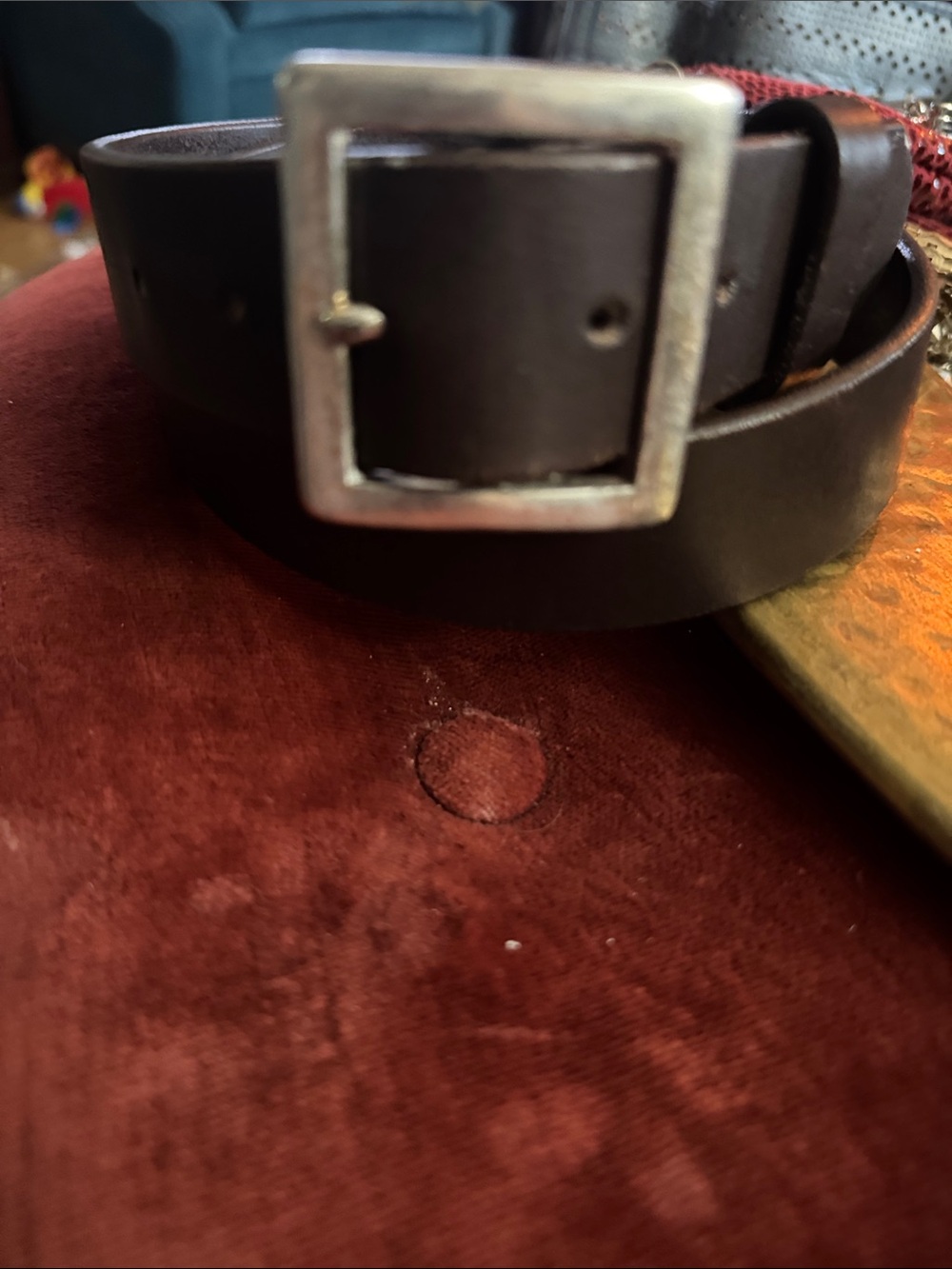 J. Crew Brown Leather Belt with Square Silver Buckle